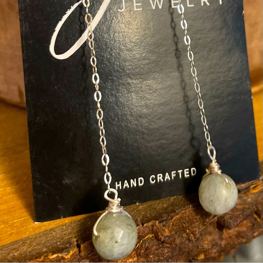 Unique Labradorite post drop earrings with sterling chain. Handcrafted NEW